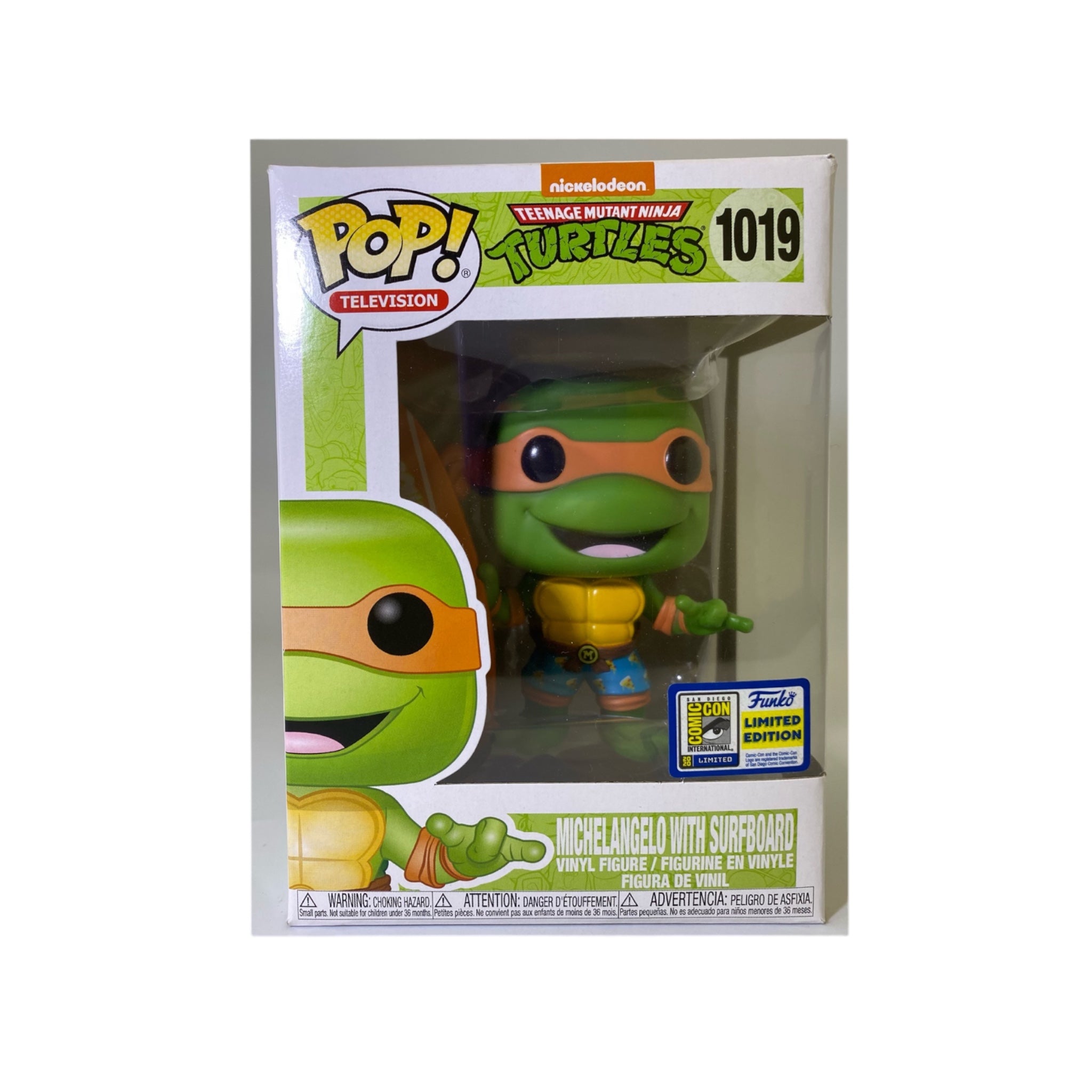 Funko Pop michelangelo with newest surfboard #1019 SDCC 2020 sticker